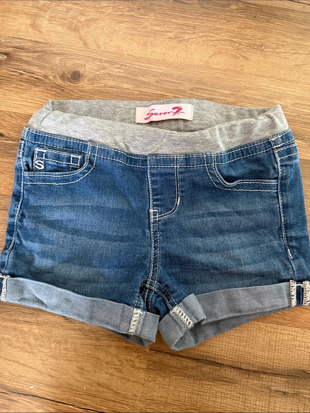 Seven7 Girls Blue Denim Shorts with Gray Knit Waistband